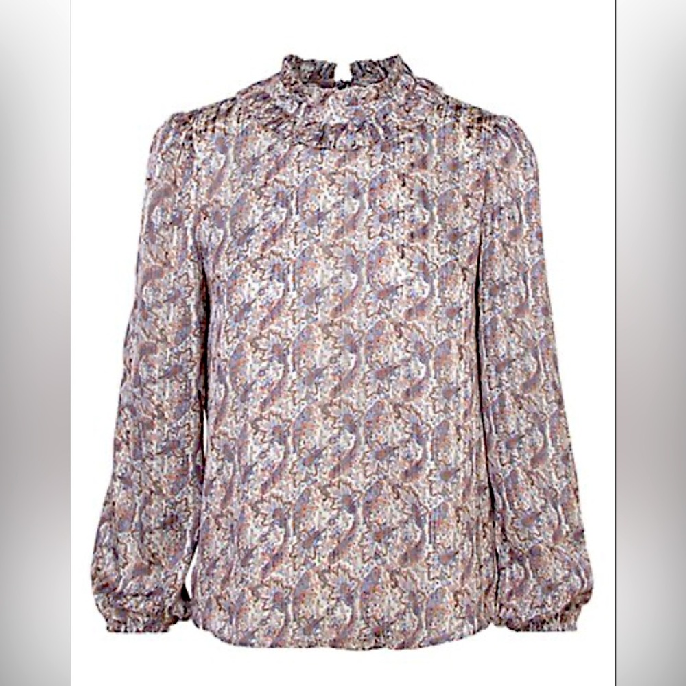 Greylin April Allover-Print ladies smock Puff-Sleeve Blouse size large